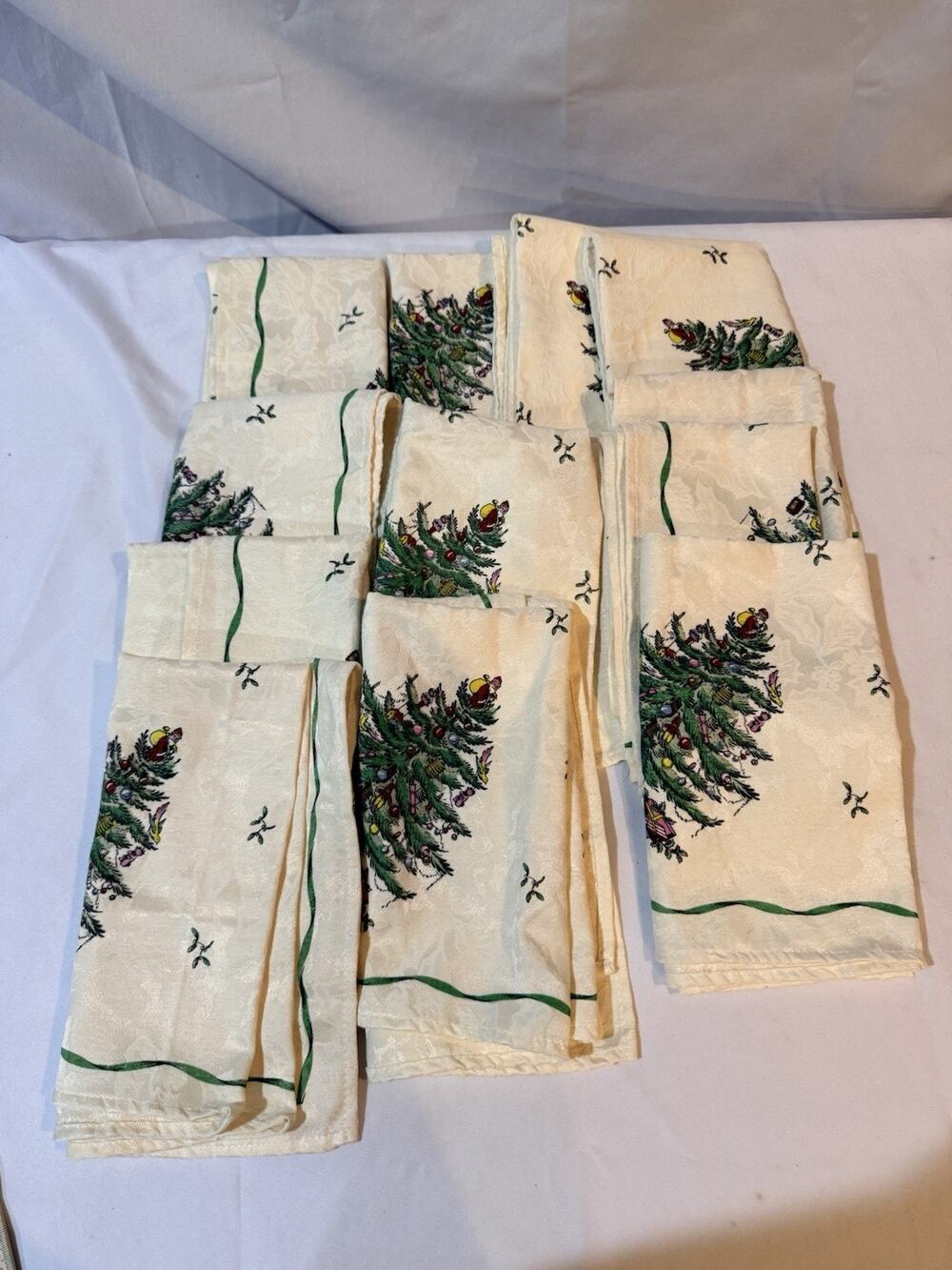 Spode Christmas Tree Damask Cloth Napkins Set of 12 Avanti Holiday Table Linens